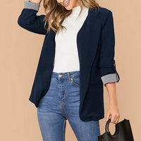 Aurora | Women's Striped Elegant Blazer in Dark Blue