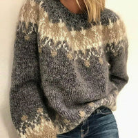 Aurora | Women's Casual Round Neck Relaxed Fit Knit Winter Sweater in Gray