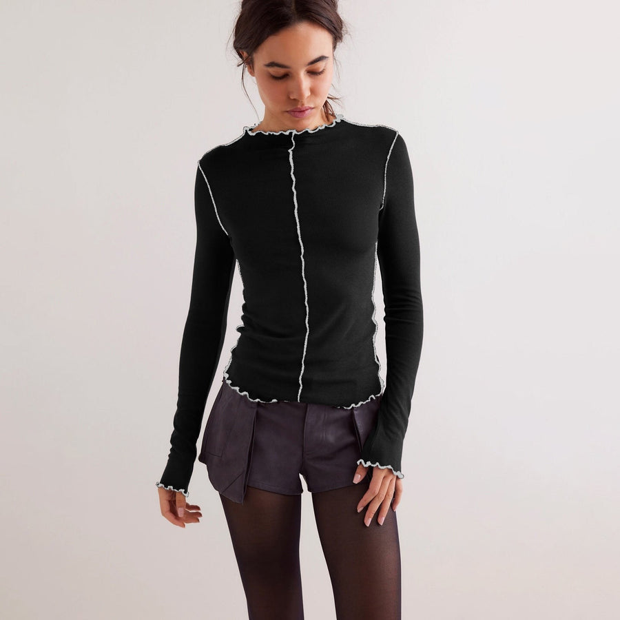 Austeberte | Women's Bodycon Long Sleeve Top in Black