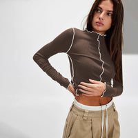 Austeberte | Women's Bodycon Long Sleeve Top in Coffee