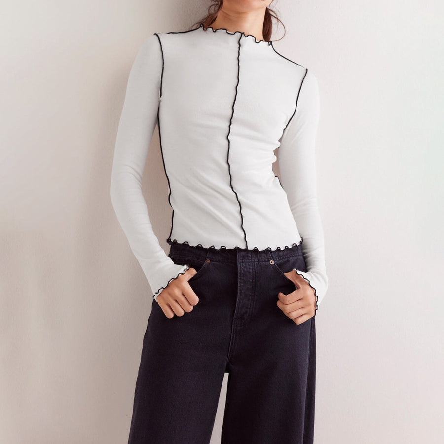 Austeberte | Women's Bodycon Long Sleeve Top in White