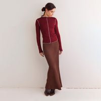 Austeberte | Women's Bodycon Long Sleeve Top in Wine Red
