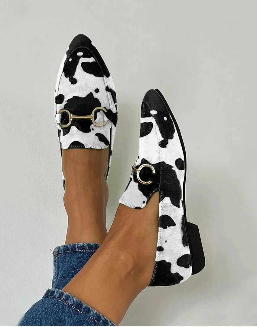 Ava | Women's Animal Print Slip On Loafers in Black/White
