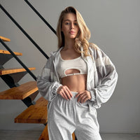 Avelina | Women's Zip Hooded Two-Piece Set in Gray