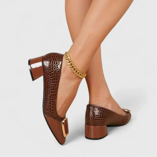 Aveline | Women's Block Heel Closed Toe Loafers in Brown