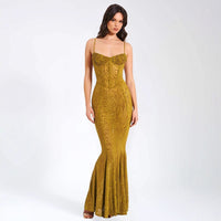Avery | Women's Sheer Lace Elegant Evening Dress in Gold