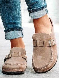 Avery | Women's Buckle Strap Closed Toe Loafers in Beige