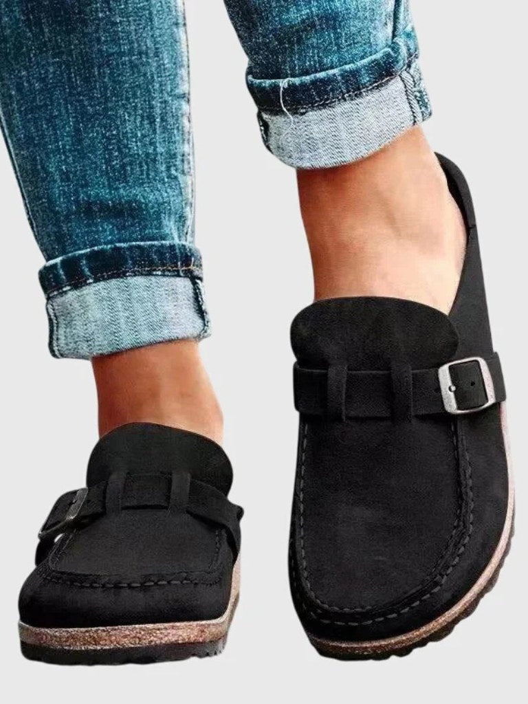 Avery | Women's Buckle Strap Closed Toe Loafers in Black