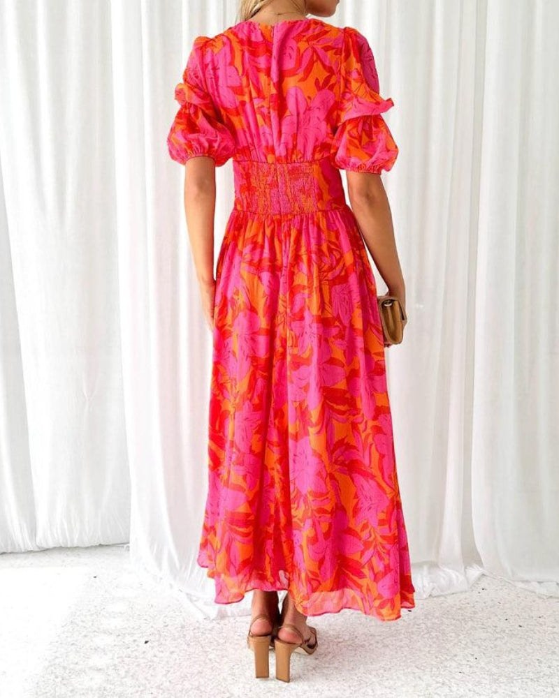 Avis | Women's Short Sleeves with Puffed Silhouette Maxi Dress