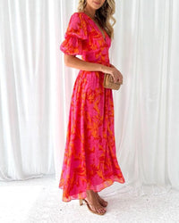 Avis | Women's Short Sleeves with Puffed Silhouette Maxi Dress