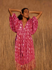 Avis | Women's Floral Casual Midi Dress in Red