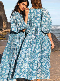 Avis | Women's Floral Casual Midi Dress in Sky Blue