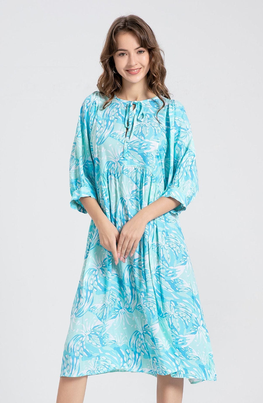 Avis | Women's Floral Casual Midi Dress in Smaragd