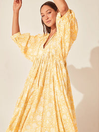 Avis | Women's Floral Casual Midi Dress in Yellow