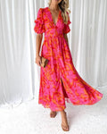 Avis | Women's Short Sleeves with Puffed Silhouette Maxi Dress