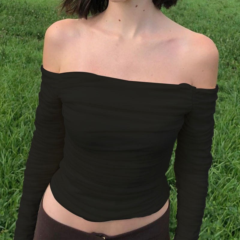 Axelle | Women's Asymmetric Puff Sleeve Ruched Elegant Top in Black