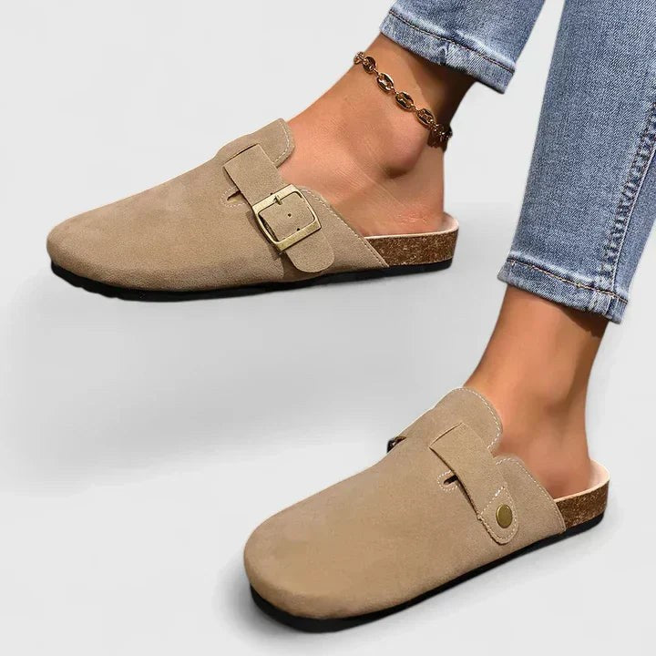 Axelle | Women's Buckle Strap Design Loafers in Beige
