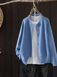 Azalea | Women's Button Front Ribbed Cuffs Sweater in Blue