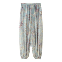 Azalea | Women's Elastic Waist Floral Pants – Dress Pants in Blue