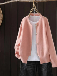 Azalea | Women's Button Front Ribbed Cuffs Sweater in Pink