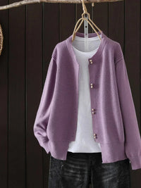 Azalea | Women's Button Front Ribbed Cuffs Sweater in Purple