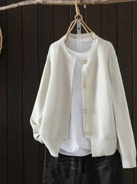 Azalea | Women's Button Front Ribbed Cuffs Sweater in White