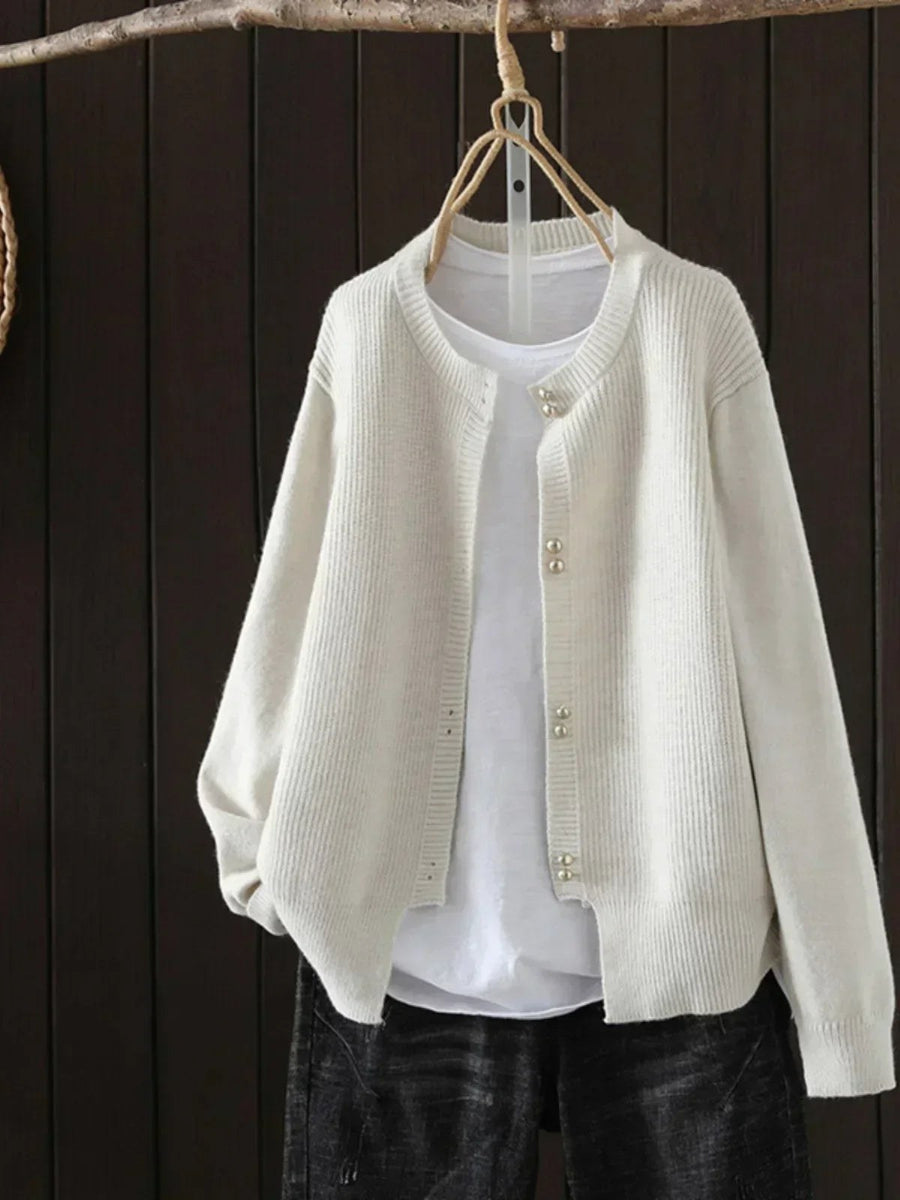 Azalea | Women's Button Front Ribbed Cuffs Sweater in White