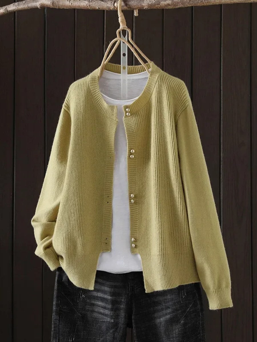 Azalea | Women's Button Front Ribbed Cuffs Sweater in Yellow