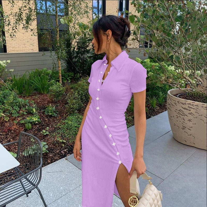 Azaria | Women's Button-Front Bodycon Slit Maxi Dress in Purple