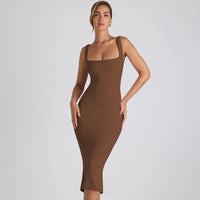 Babette | Women's Bodycon Lace Midi Dress in Brown