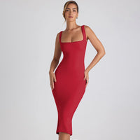 Babette | Women's Bodycon Lace Midi Dress in Red