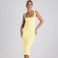 Babette | Women's Bodycon Lace Midi Dress in Yellow