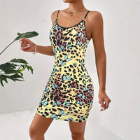 Baptistine | Women's Floral Print Bodycon Mini Dress in Yellow