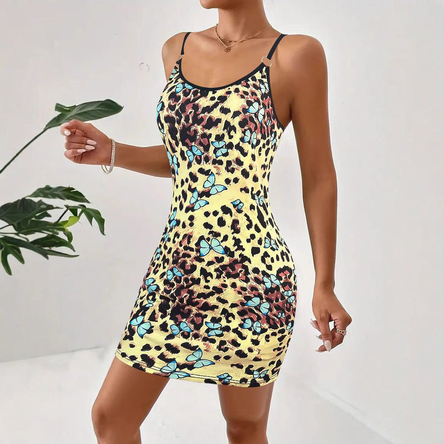 Baptistine | Women's Floral Print Bodycon Mini Dress in Yellow