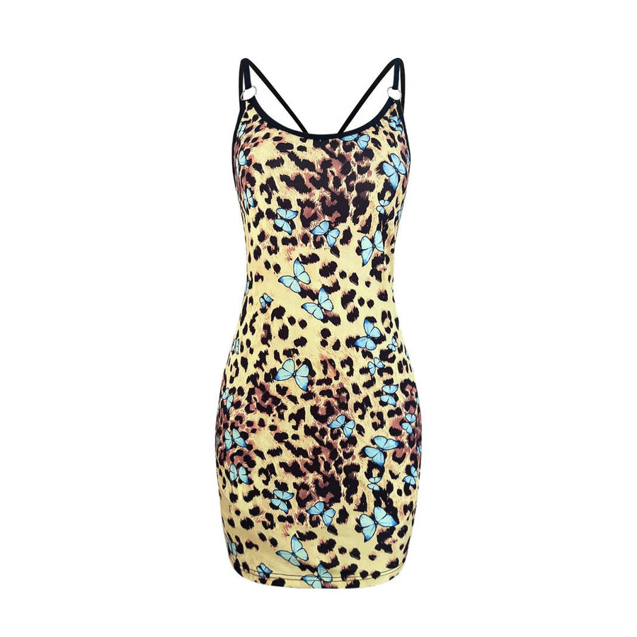 Baptistine | Women's Floral Print Bodycon Mini Dress in Yellow
