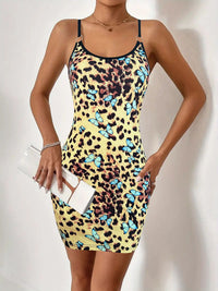 Baptistine | Women's Floral Print Bodycon Mini Dress in Yellow