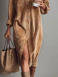 Barbro | Women's Sleeve Midi Button Down Collar Dress