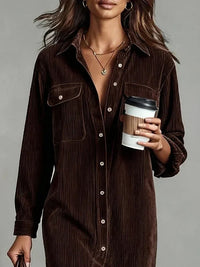 Barbro | Women's Sleeve Midi Button Down Collar Dress