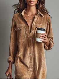 Barbro | Women's Sleeve Midi Button Down Collar Dress