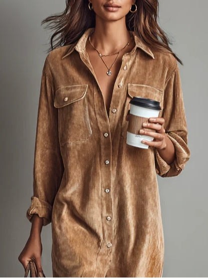 Barbro | Women's Sleeve Midi Button Down Collar Dress