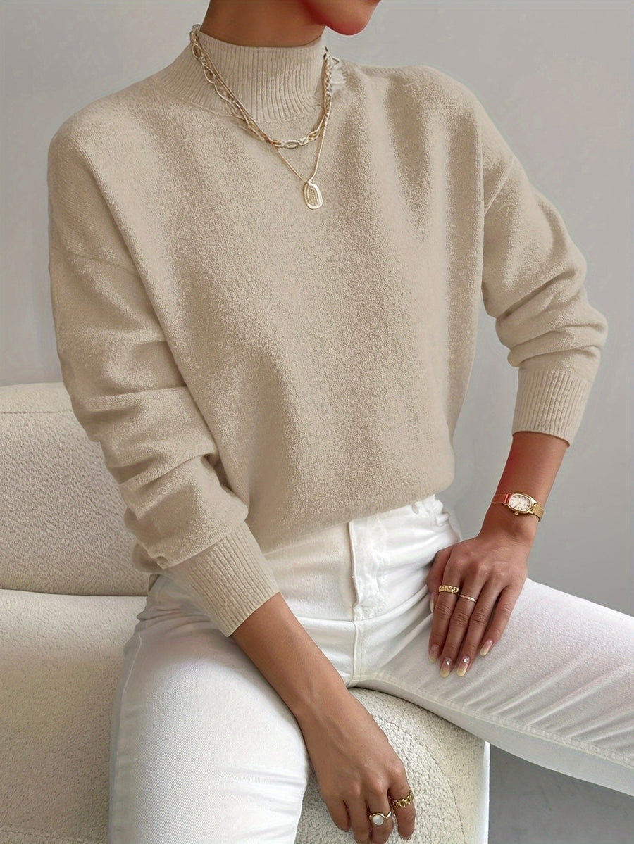 Bathild | Women's Crew Neck with Ribbed Cuff Sweater in Beige
