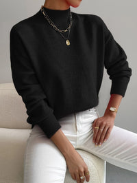 Bathild | Women's Crew Neck with Ribbed Cuff Sweater in Black