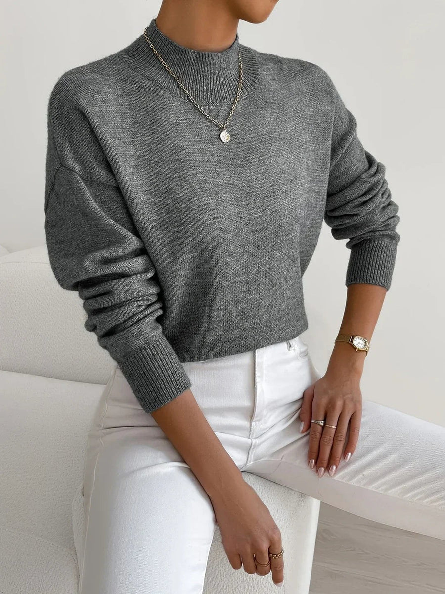 Bathild | Women's Crew Neck with Ribbed Cuff Sweater in Dark Gray