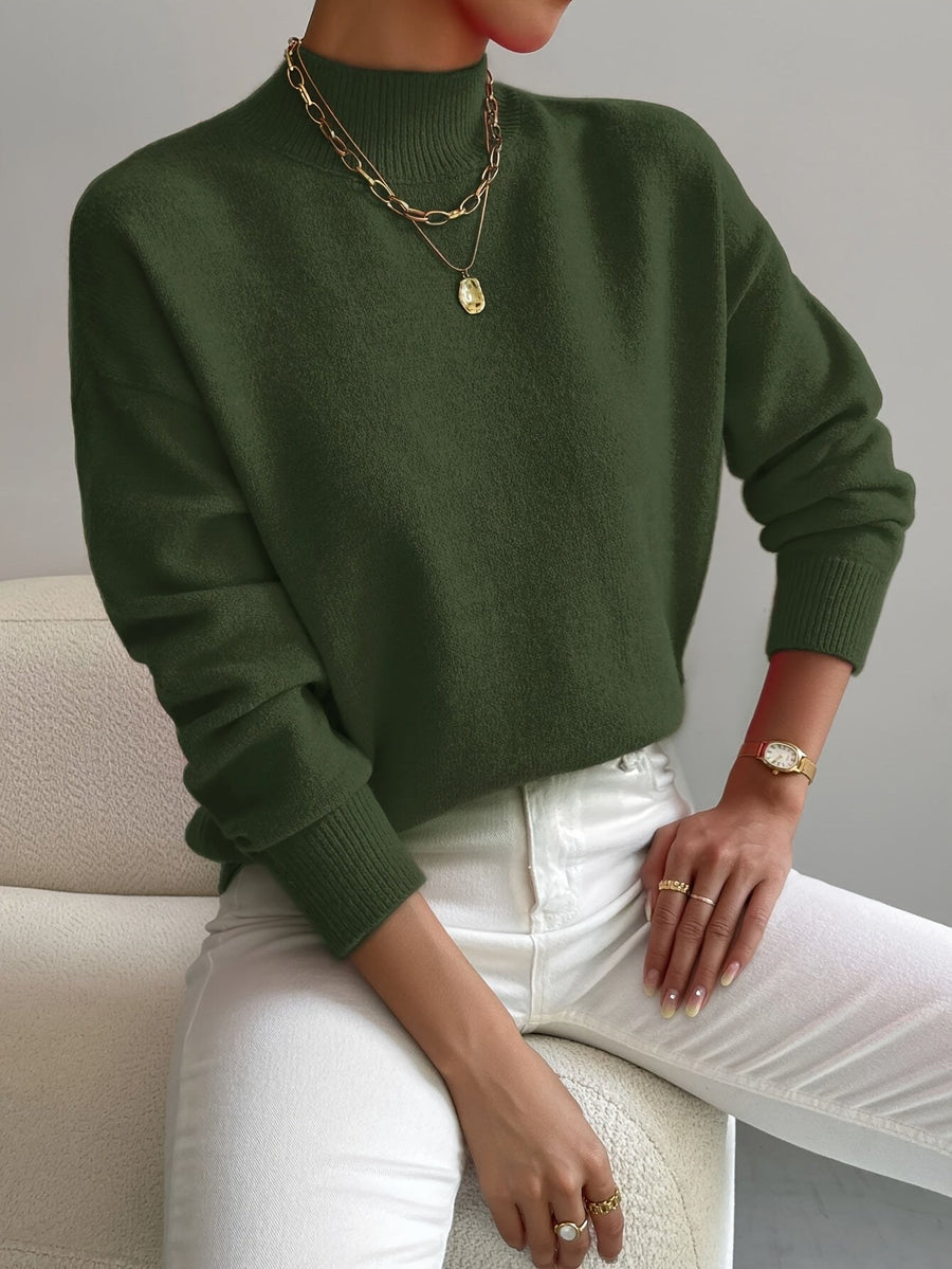 Bathild | Women's Crew Neck with Ribbed Cuff Sweater in Green