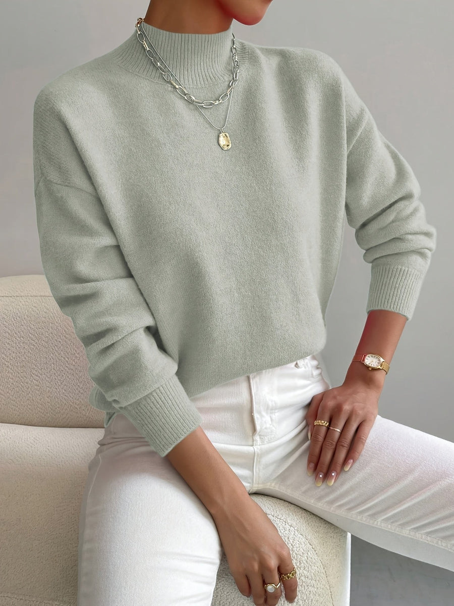 Bathild | Women's Crew Neck with Ribbed Cuff Sweater in Light Green