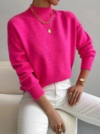 Bathild | Women's Crew Neck with Ribbed Cuff Sweater in Pink