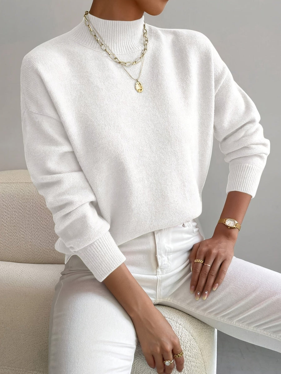 Bathild | Women's Crew Neck with Ribbed Cuff Sweater in White