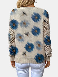 Beatrisa | Women's Floral Knit V-Neck Sweater