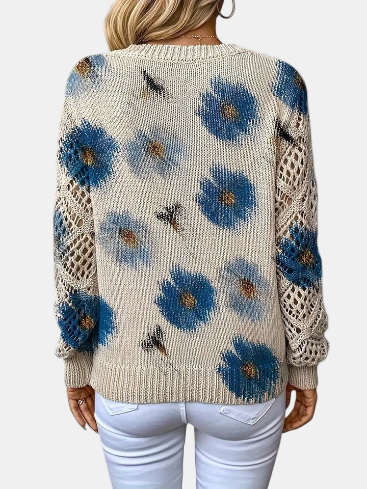 Beatrisa | Women's Floral Knit V-Neck Sweater