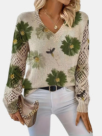 Beatrisa | Women's Floral Knit V-Neck Sweater